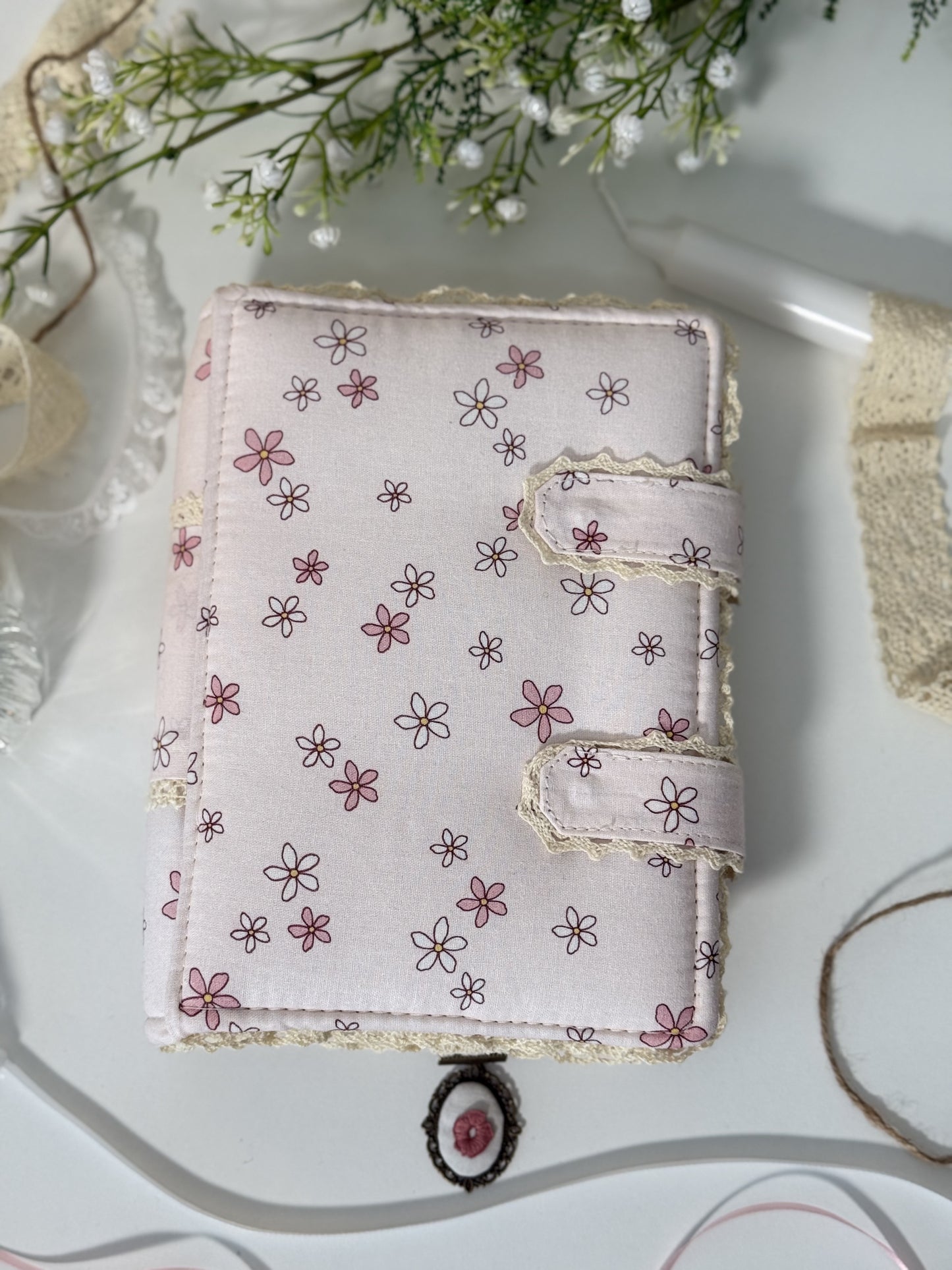light pink floral hardcover Qurān cover