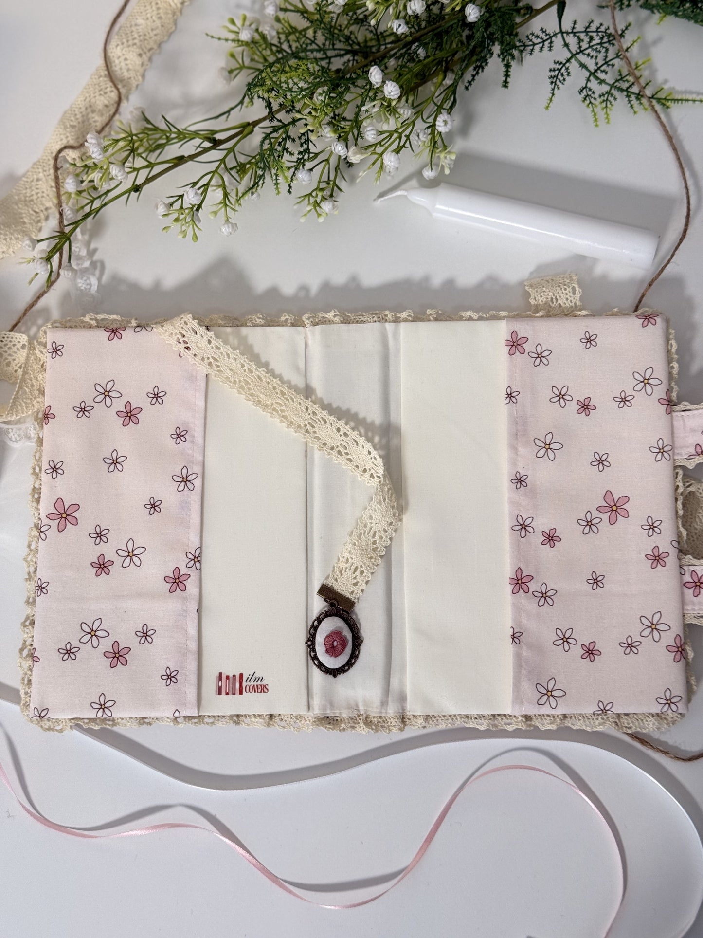 light pink floral hardcover Qurān cover