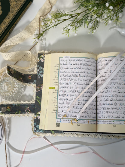 dark floral hardcover Qurān cover